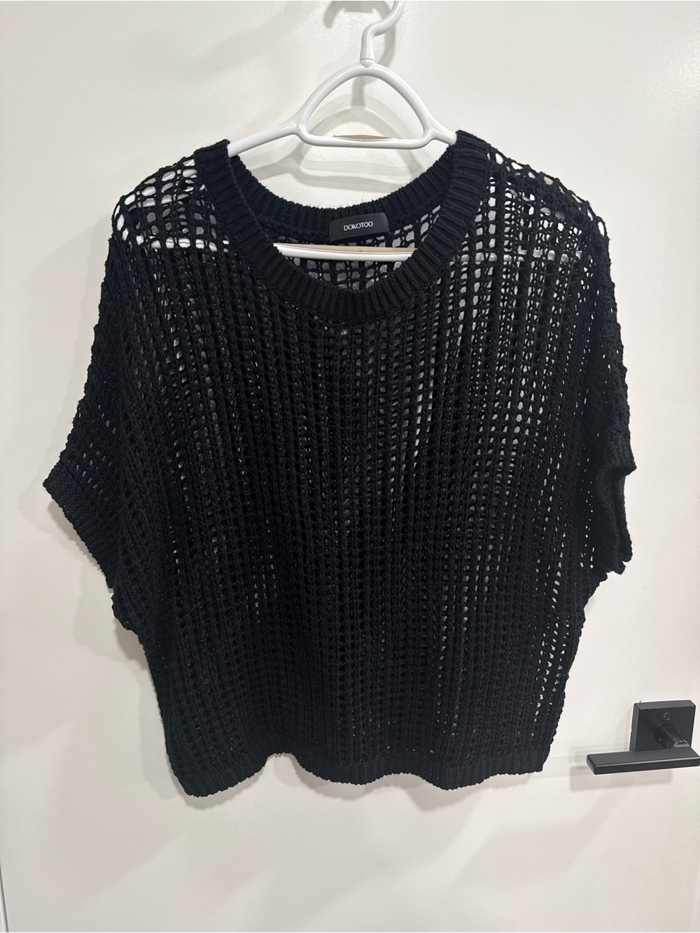 Dokotoo Open-Knit Pullover Sweater, Black Crew Neck 100% Acrylic, Women’s M